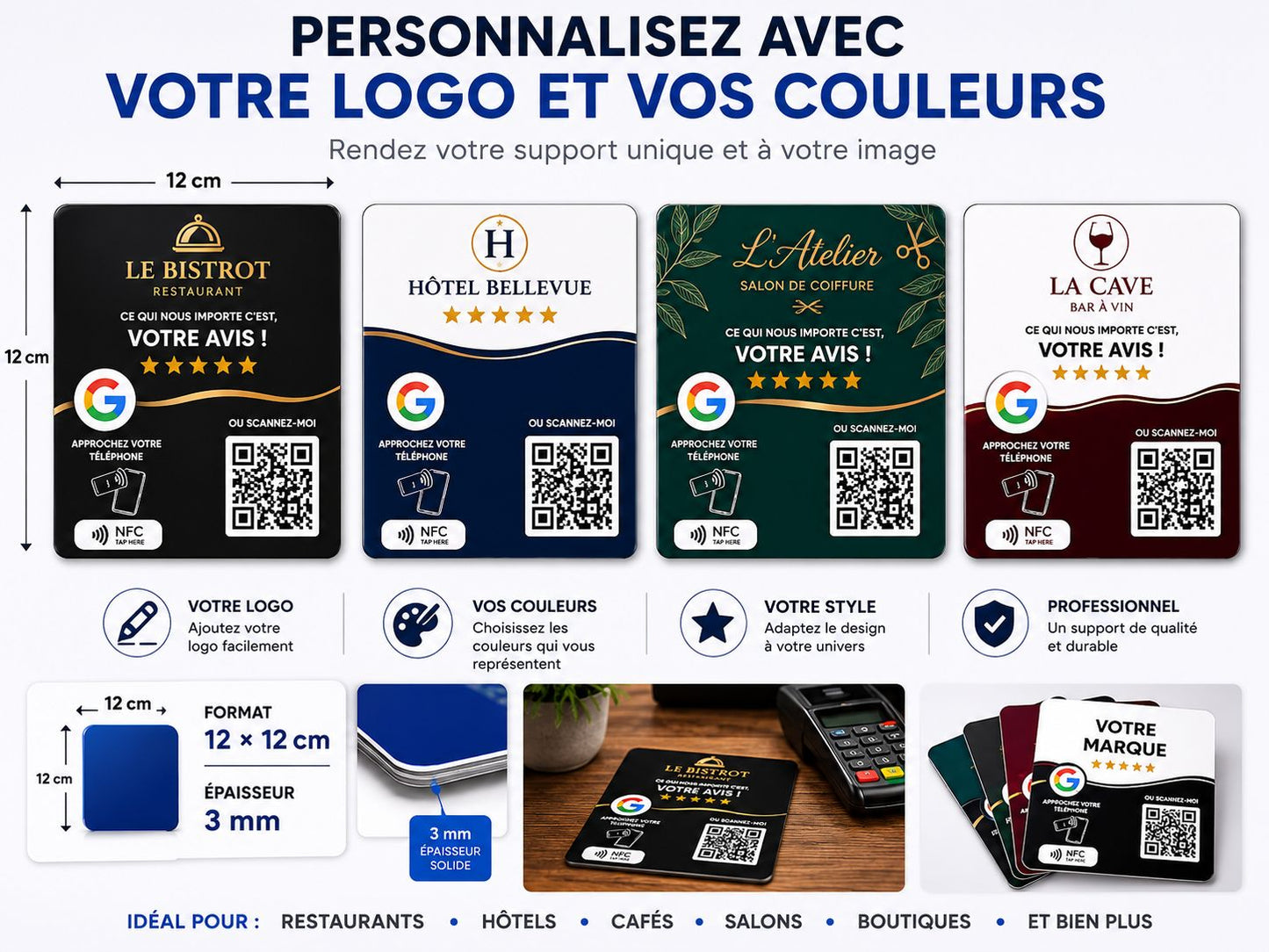 Plaque Google Avis NFC Personnalisée avec QR Code