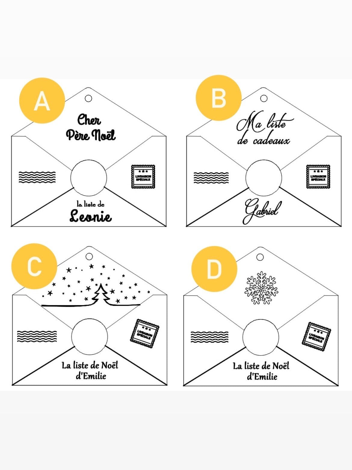 Enveloppe liste de Noël en bois | Boule de Noël personnalisée en forme d'enveloppe | Lettre Père- Noël personnalisée