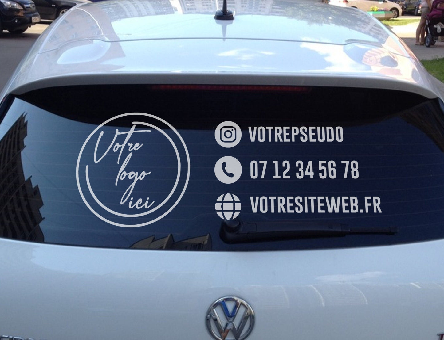 Autocollant publicitaire voiture LOGO/Instagram/Site
