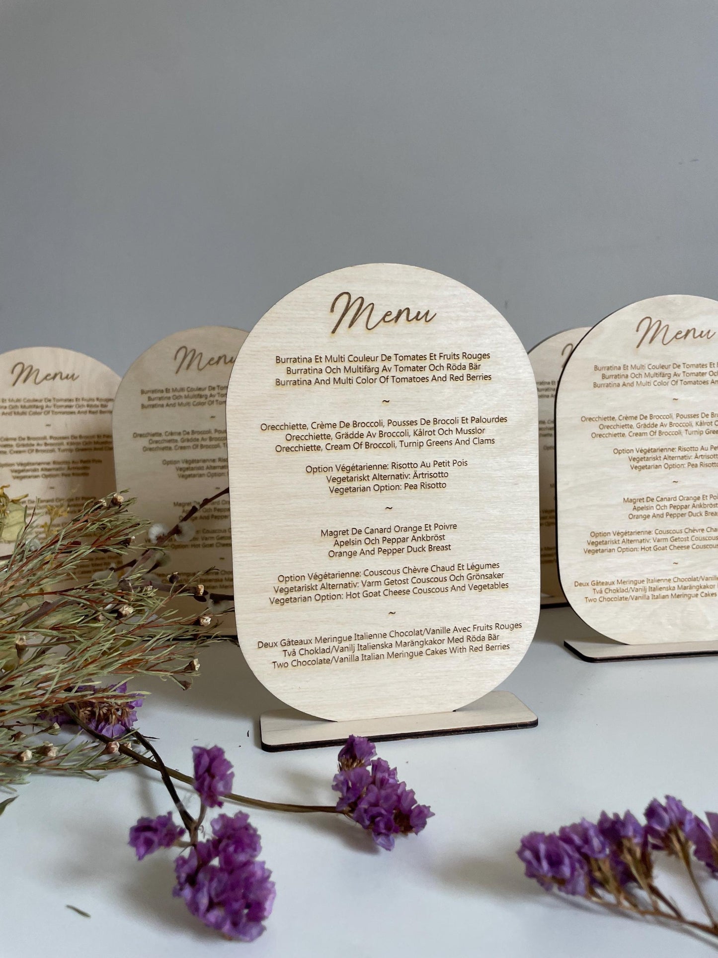 Menu de table mariage gravé en bois personnalisable