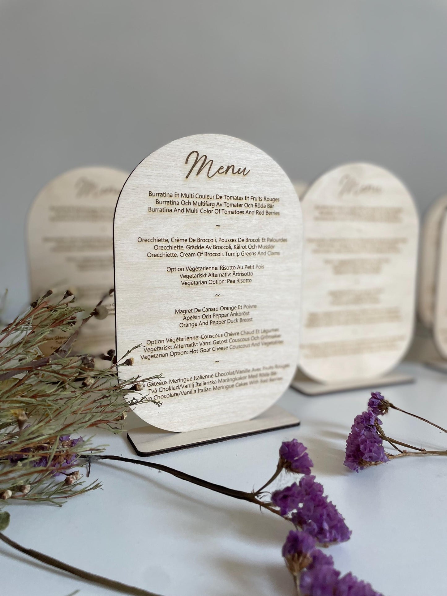 Menu de table mariage gravé en bois personnalisable