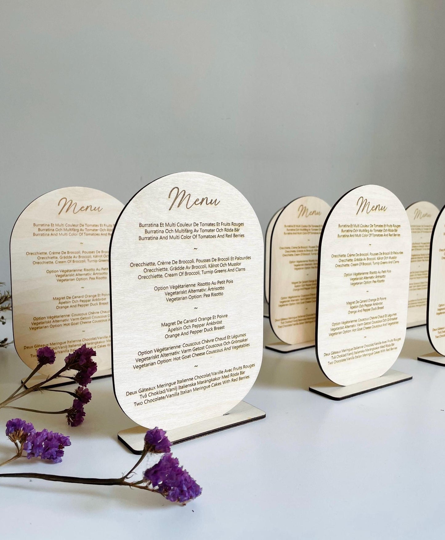 Menu de table mariage gravé en bois personnalisable