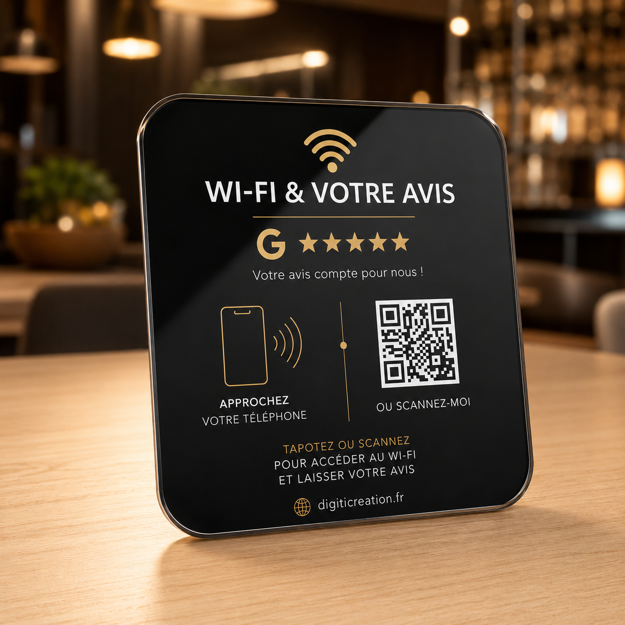 Plaque NFC Wi‑Fi & Avis Google avec QR Code