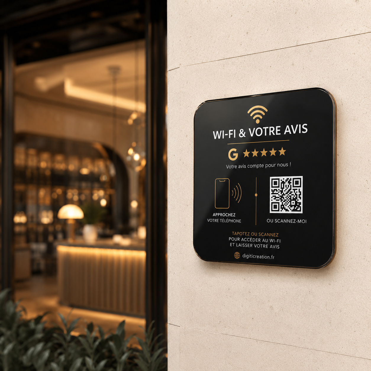 Plaque NFC Wi‑Fi & Avis Google avec QR Code