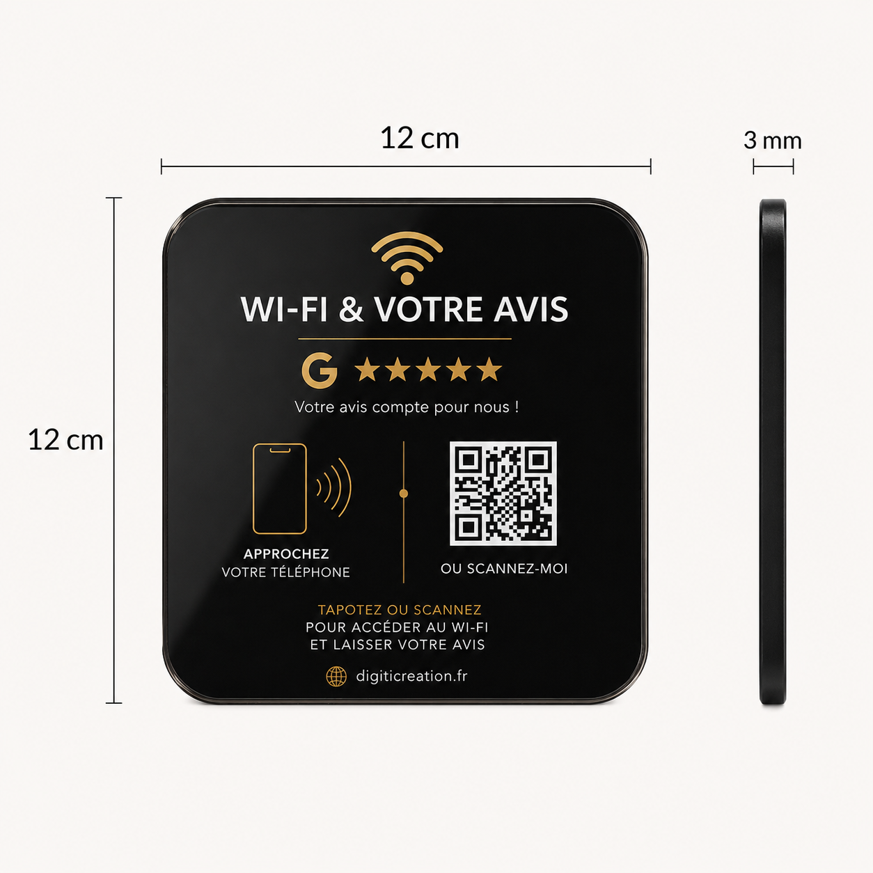 Plaque NFC Wi‑Fi & Avis Google avec QR Code