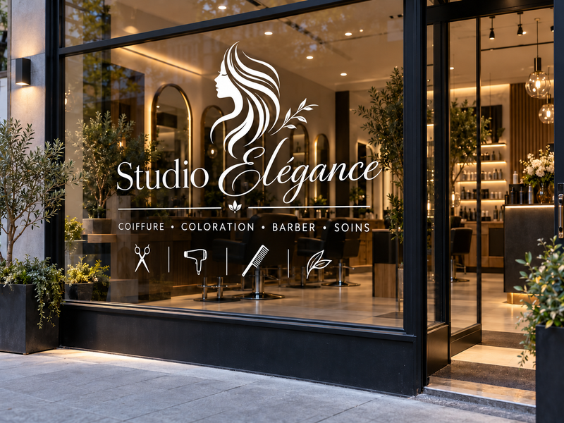 Lettrage vitrine personnalisé – Logo & texte adhésif