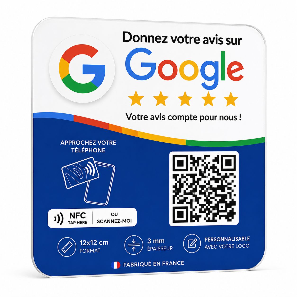 Plaque Google Avis NFC Personnalisée avec QR Code