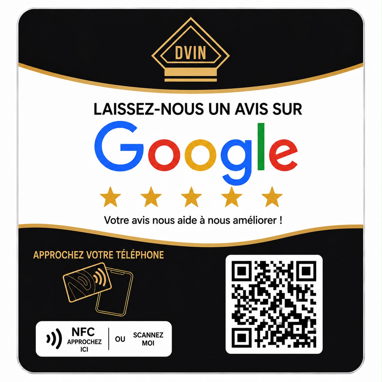 Plaque Google Avis NFC Personnalisée avec QR Code