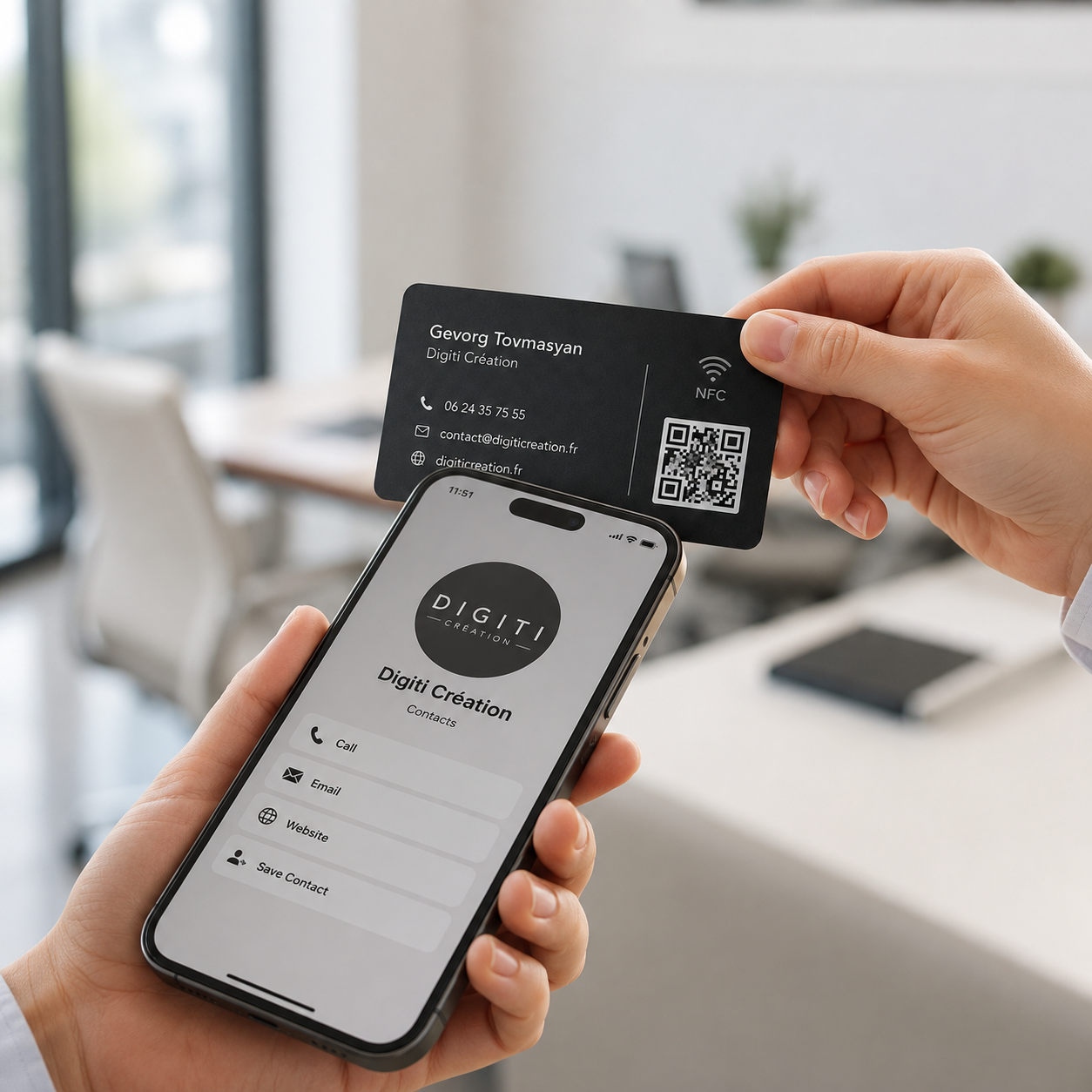 Utilisation d’une carte de visite NFC avec un smartphone pour partager ses coordonnées