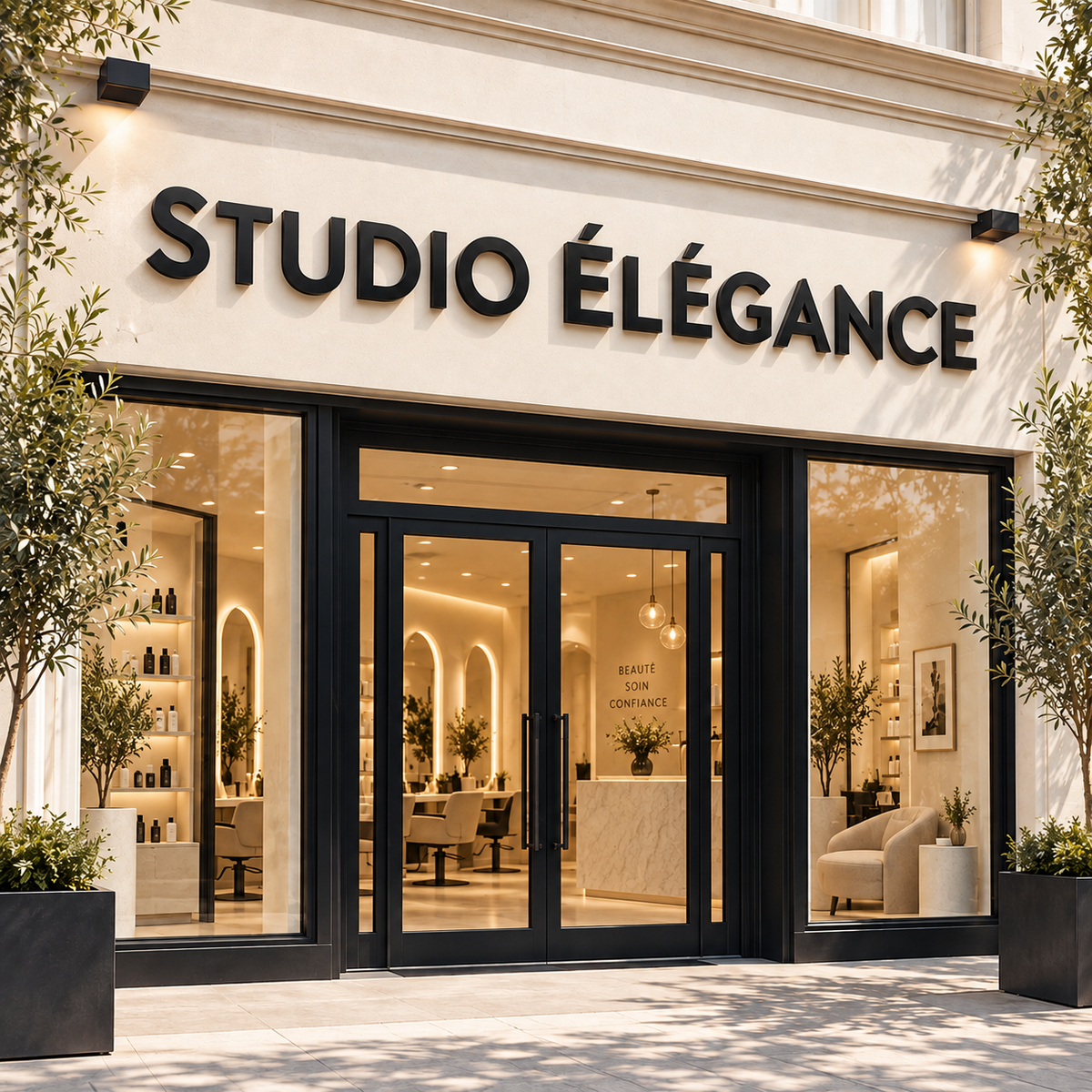 Enseigne personnalisée Studio Élégance avec lettres en acrylique pour salon de beauté