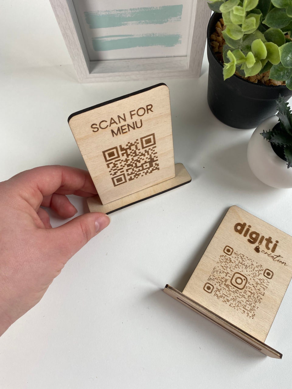 Plaque QR Code en bois personnalisé, Menu QR Code Instagram, Scannez pour afficher le menu, Sans contact restaurant, hôtel, Signe Wifi QR