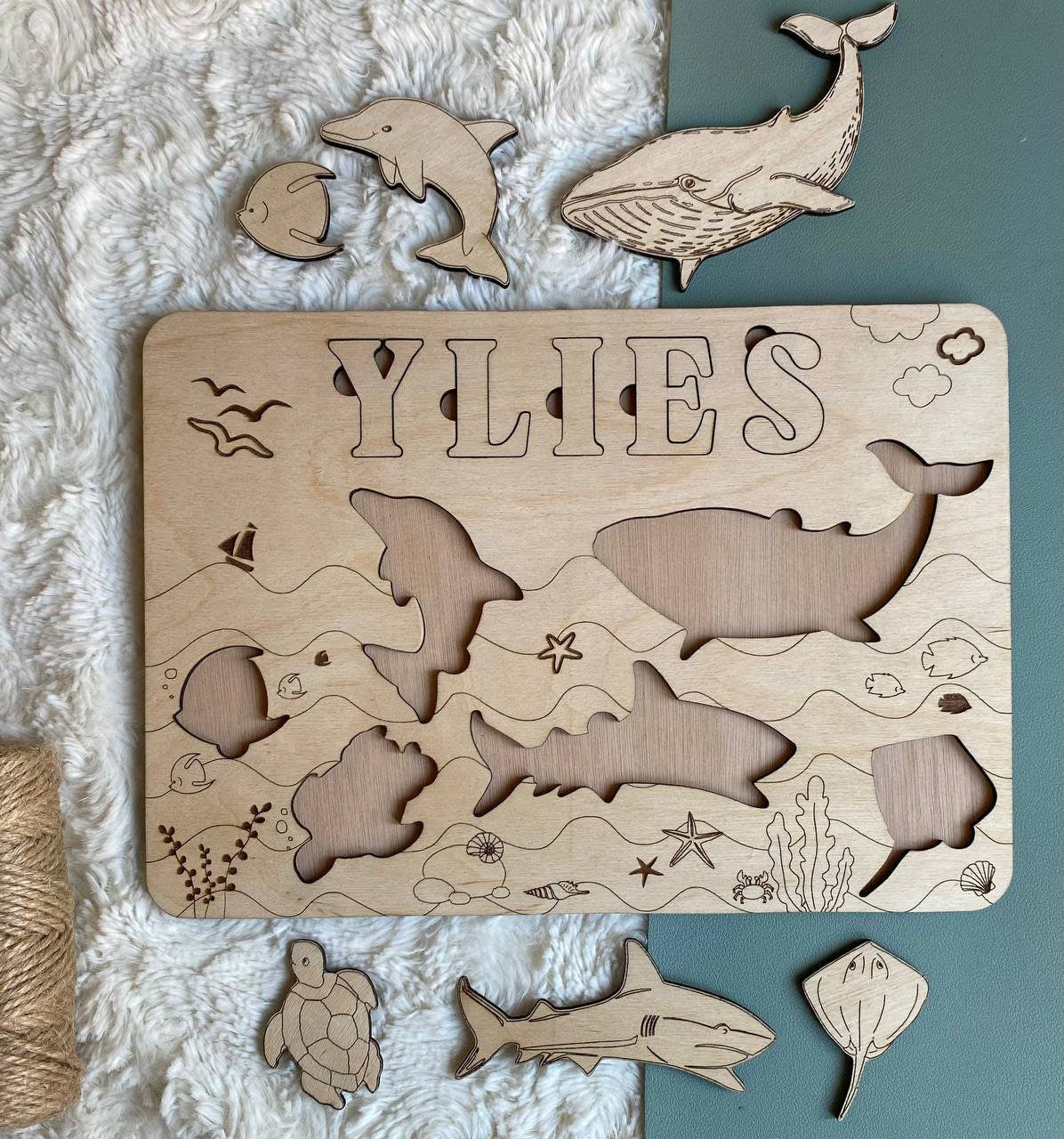 Puzzle en bois personnalisable Animaux de l’océan