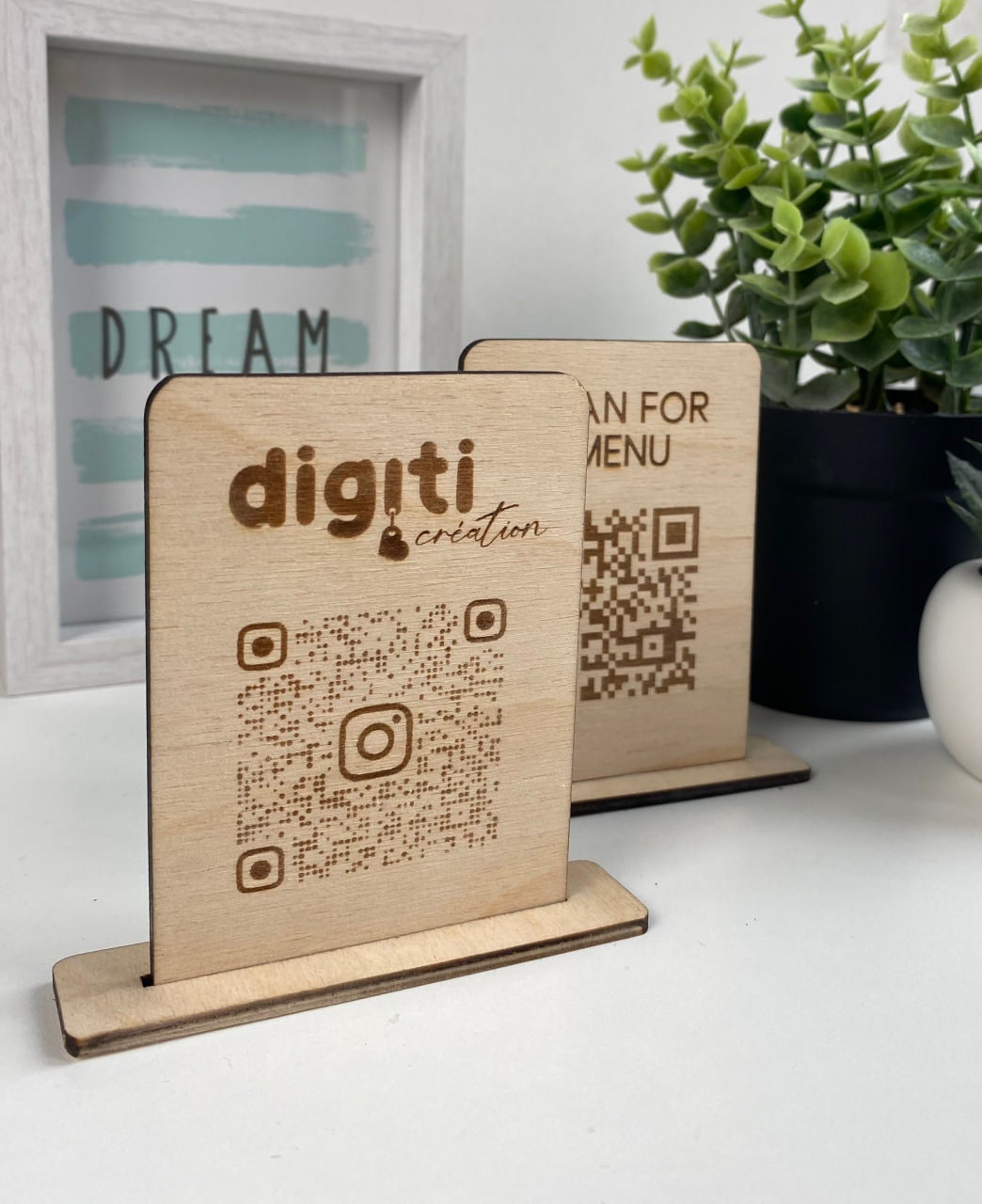 Plaque QR Code en bois personnalisé, Menu QR Code Instagram, Scannez pour afficher le menu, Sans contact restaurant, hôtel, Signe Wifi QR