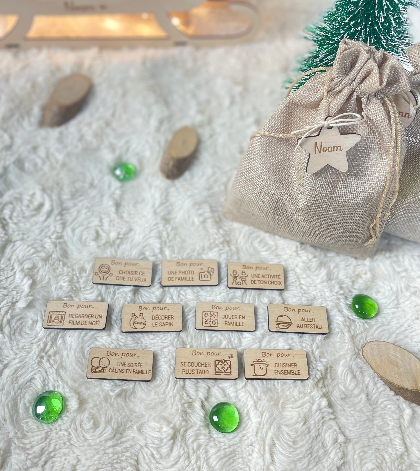 Wooden advent calendar to personalize in the shape of a Christmas sleigh