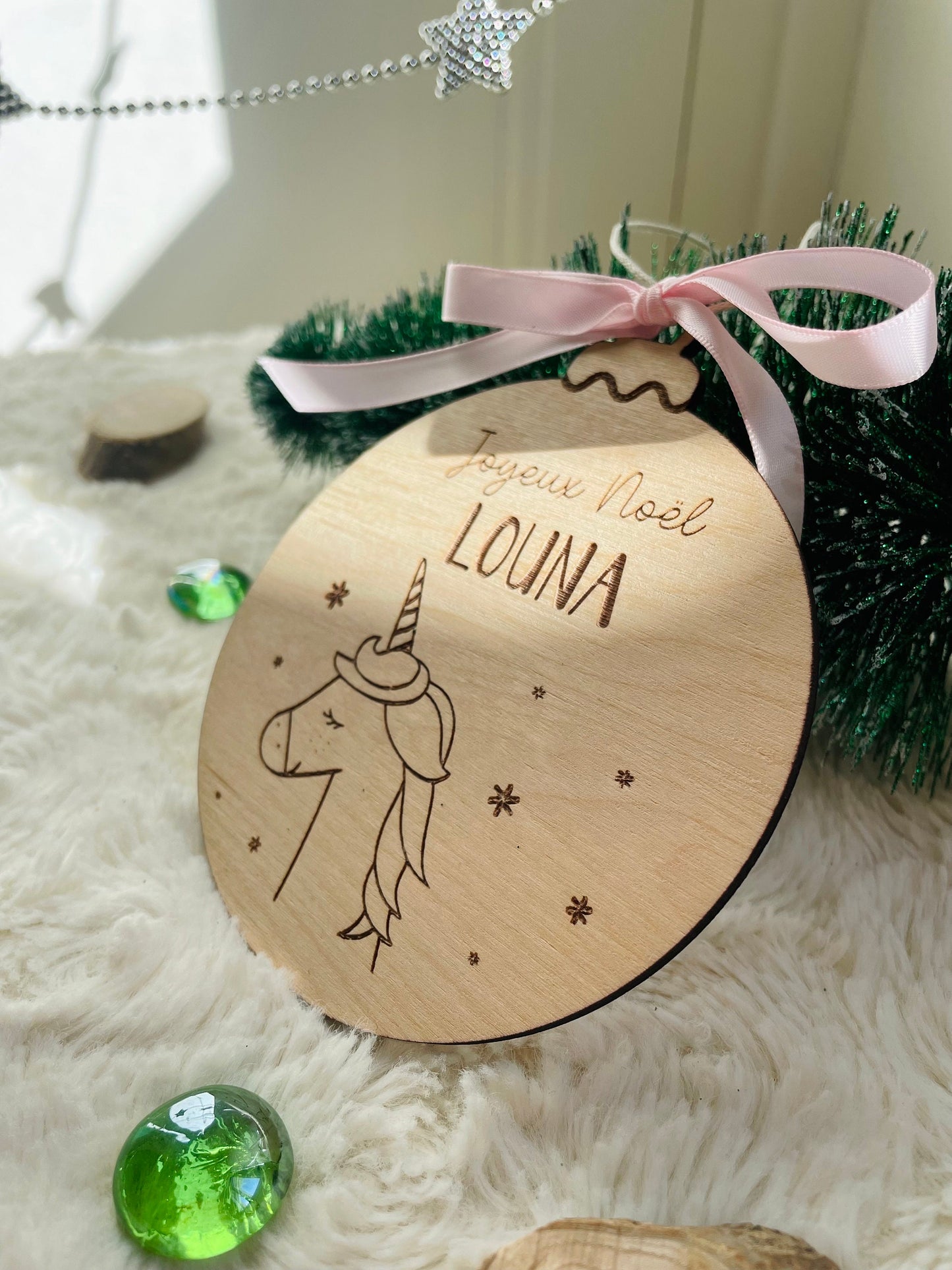 Boule de Noël en bois personnalisées avec animaux