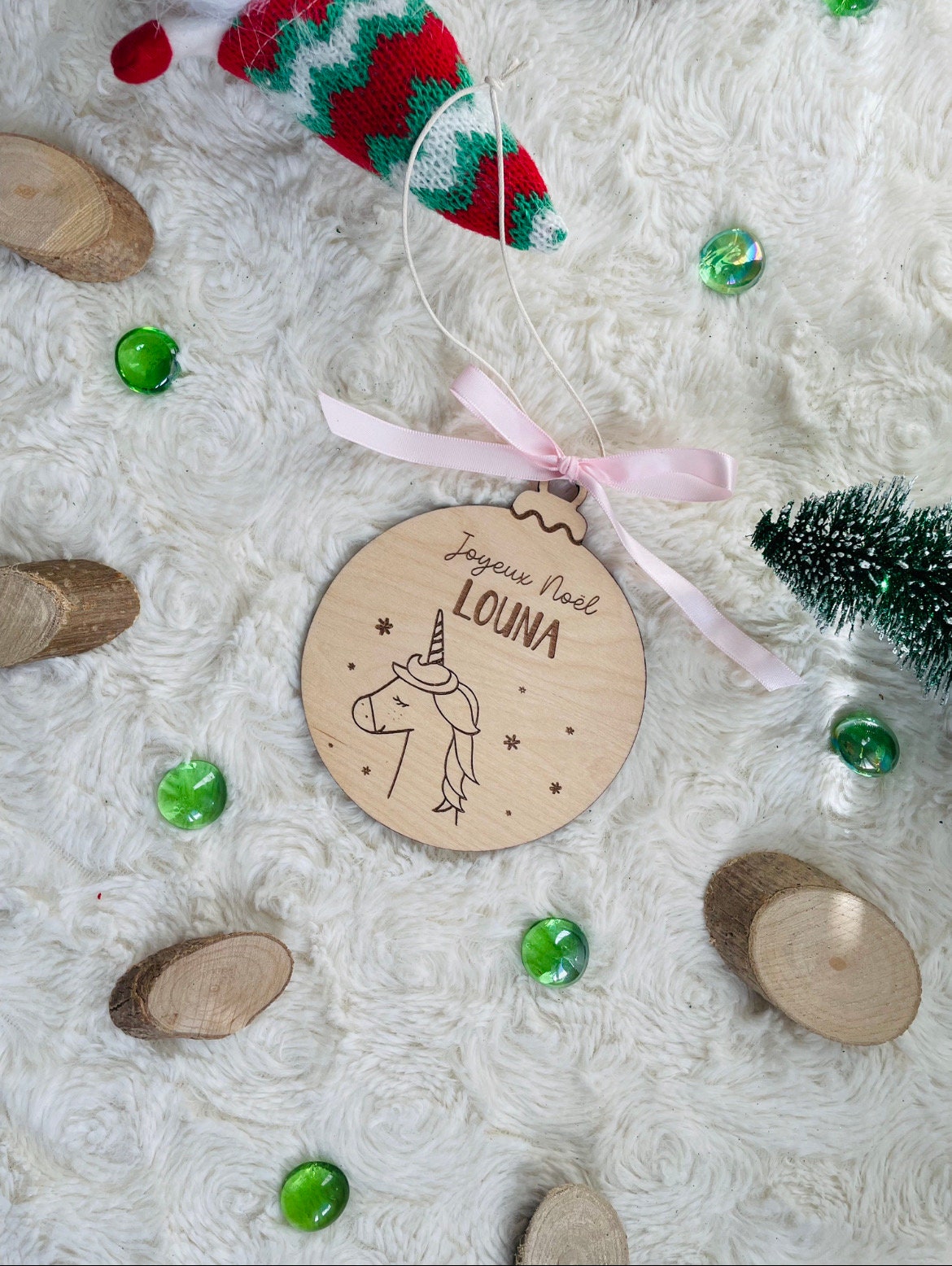 Boule de Noël en bois personnalisées avec animaux