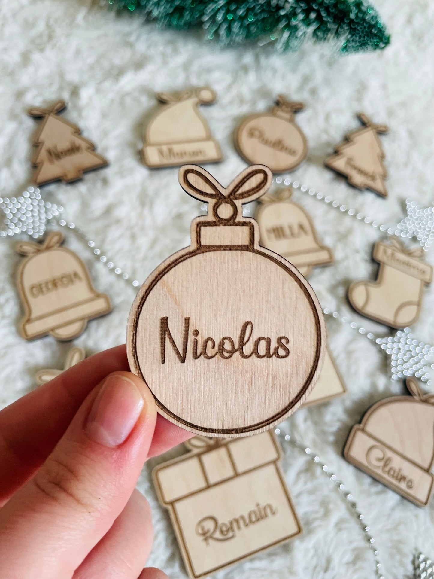 Marque place Noël en bois personnalisée | Décorations de table Noël | Chaussette De Noël en bois