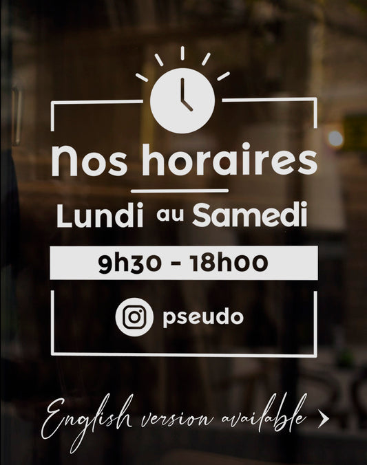 Stickers Horaires D'ouverture Vitrine/ Adhésif vinyle pour vitrine personnalisé