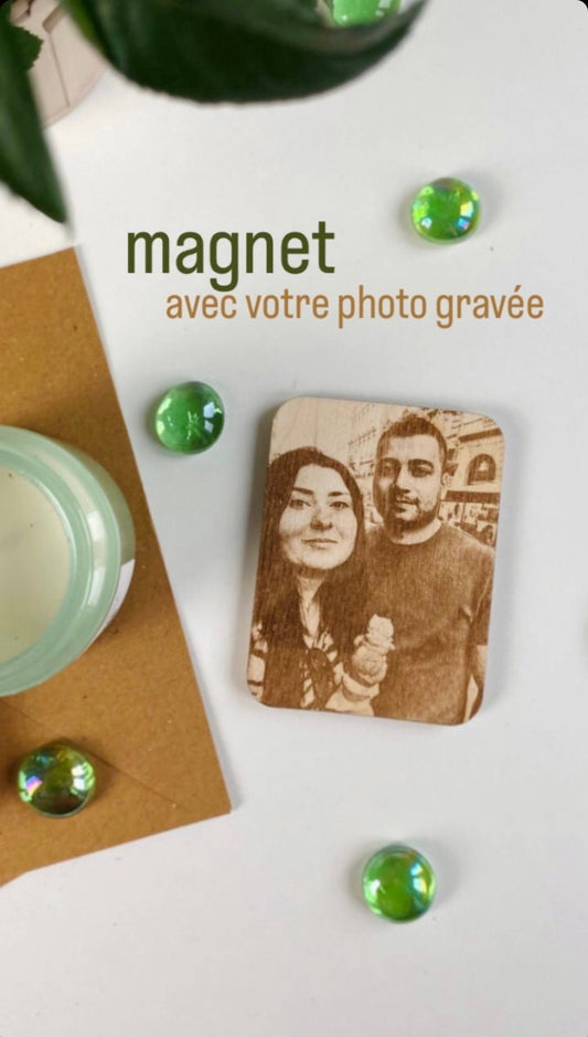 Magnet Photo/Magnet personnalisé gravure photo/ Magnet personnalisé en bois