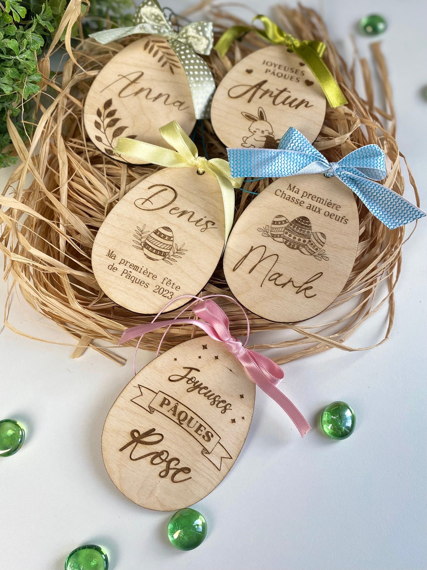 Lapin de Pâques personnalisé | Oeufs de Pâques en bois gravés | Décoration Oeuf de Pâques bois prénom | Cadeau de Pâques