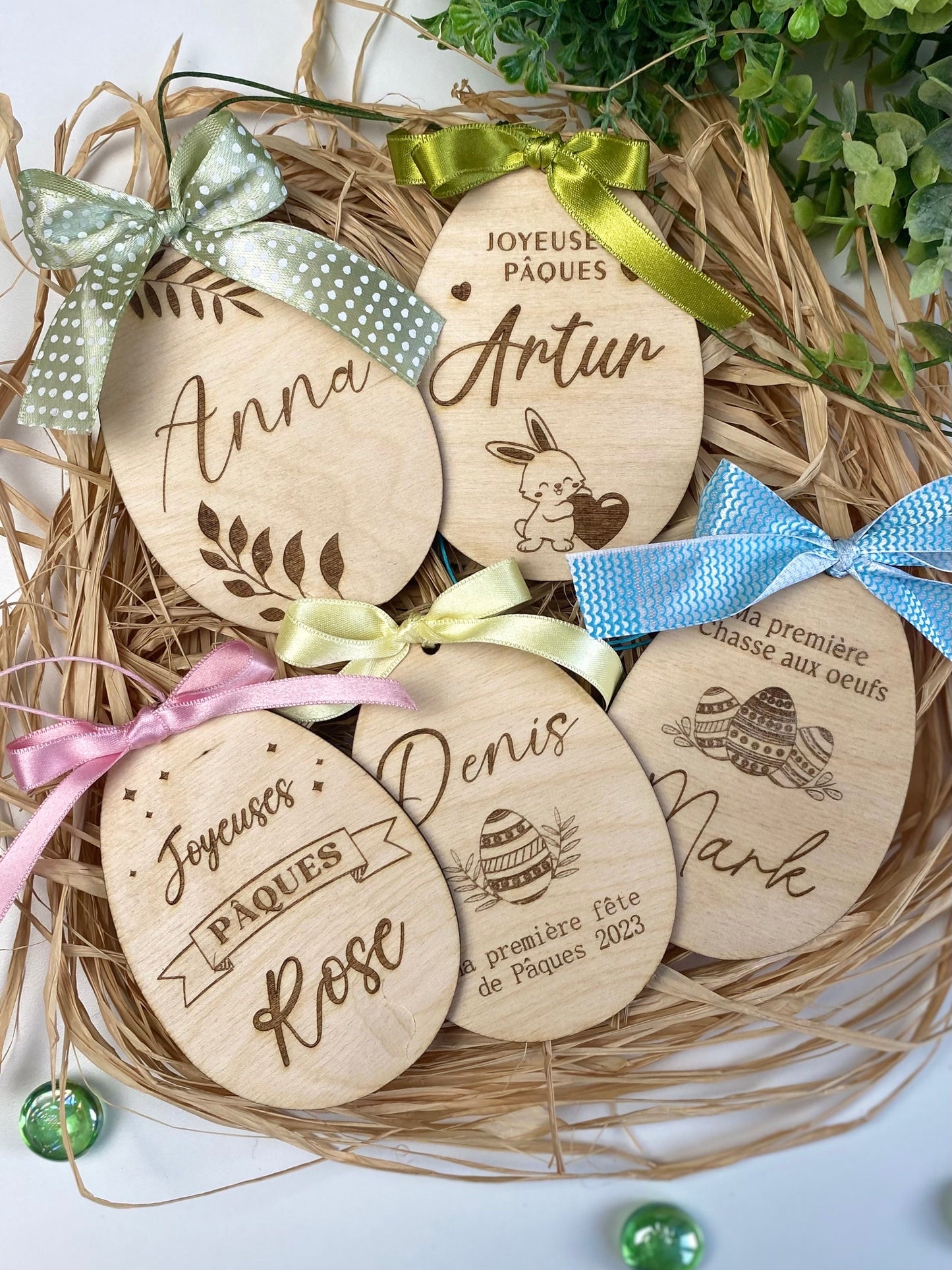 Lapin de Pâques personnalisé | Oeufs de Pâques en bois gravés | Décoration Oeuf de Pâques bois prénom | Cadeau de Pâques