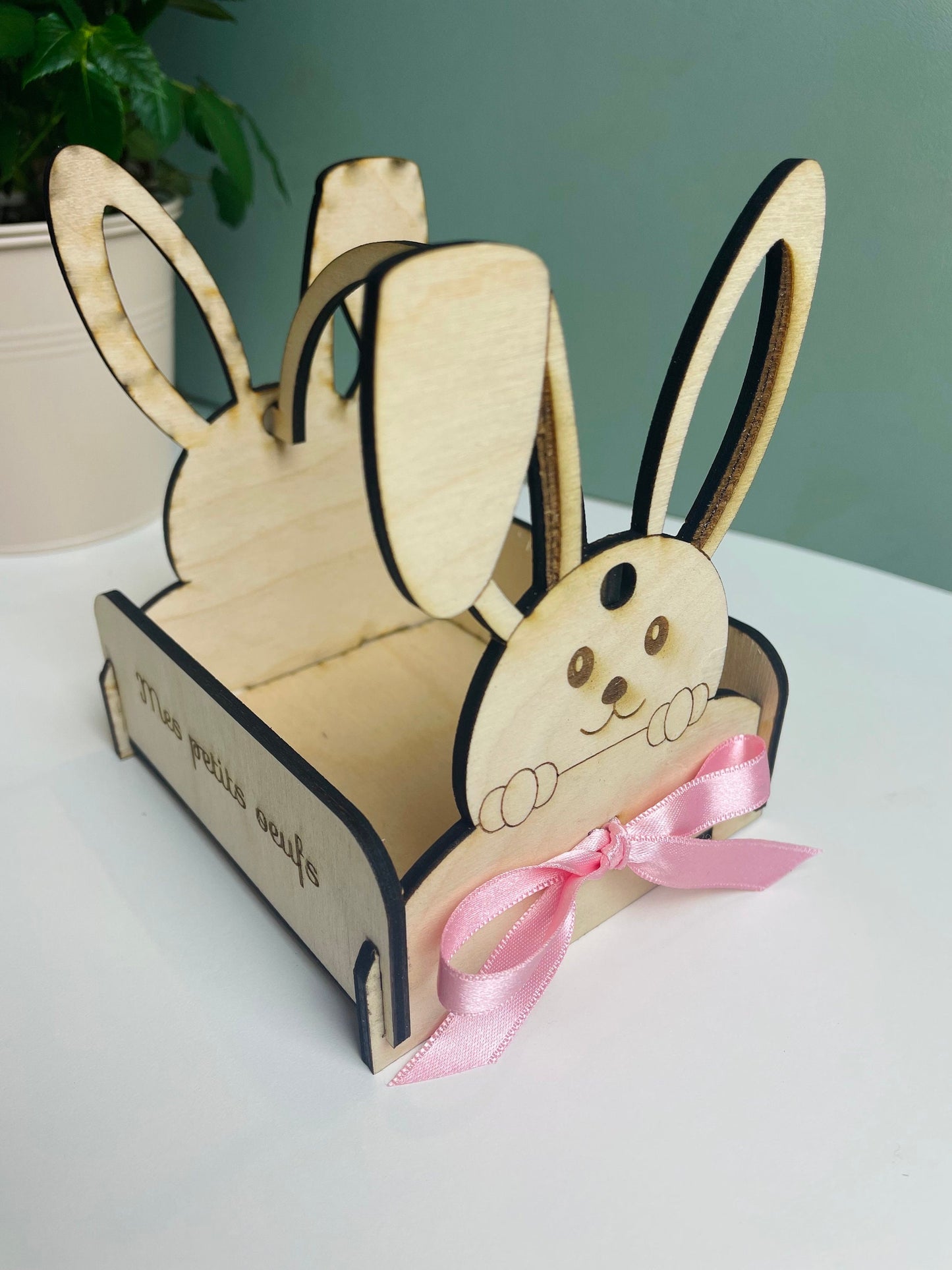 Panier personnalisé pour Chasse aux œufs | Panier de Pâques en bois en forme de lapin