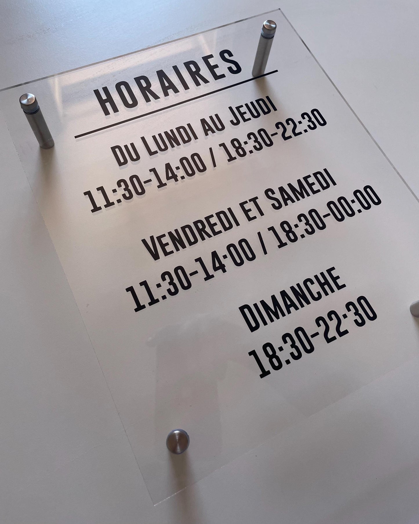 Professional outdoor transparent plexiglass sign “Opening hours”