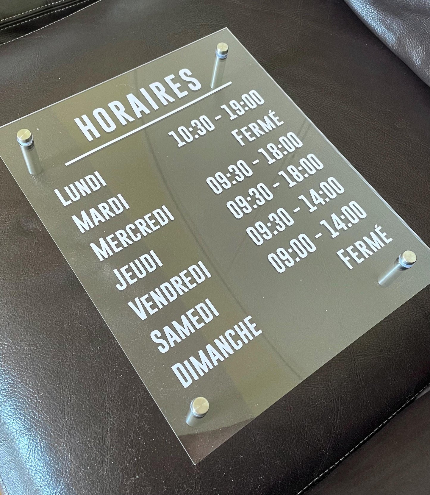 Professional outdoor transparent plexiglass sign “Opening hours”