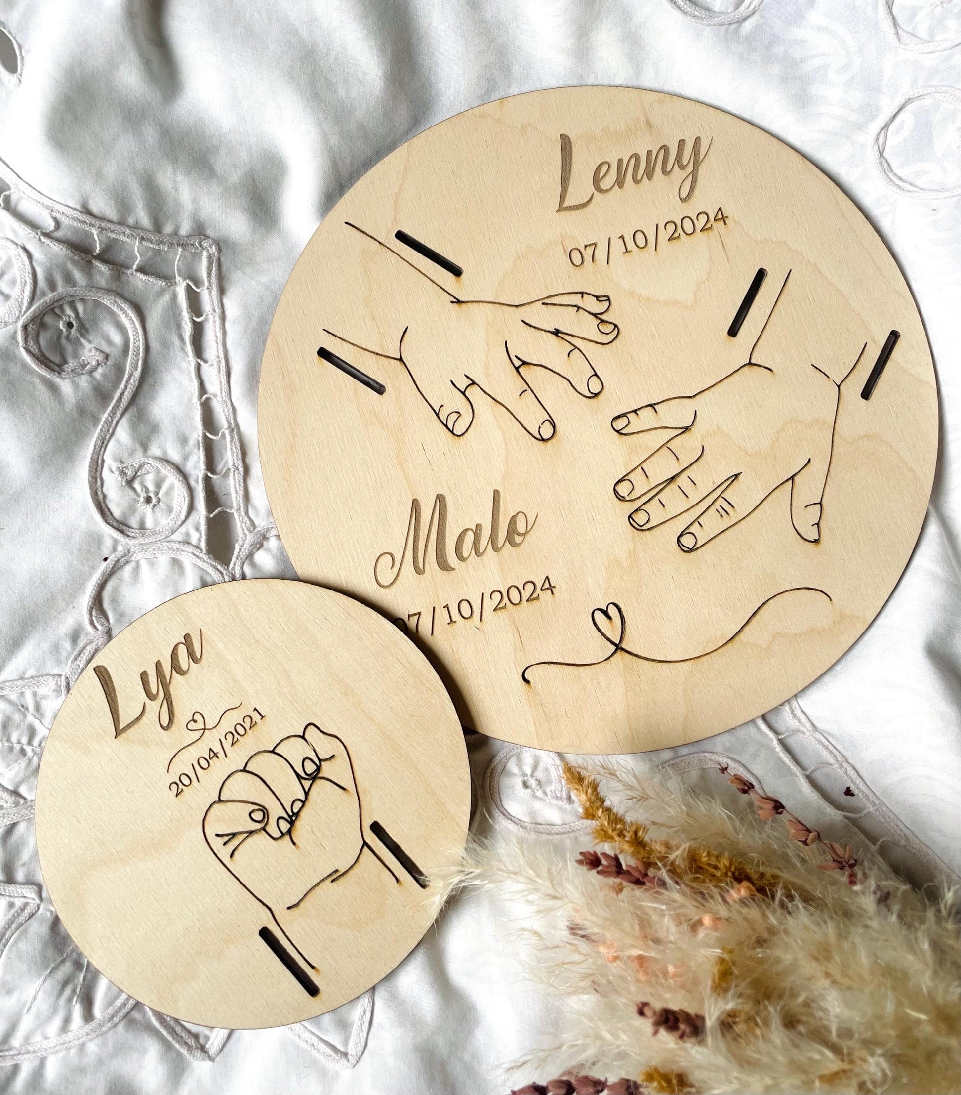 Supports de bracelet de naissance personnalisés en bois avec prénom gravé