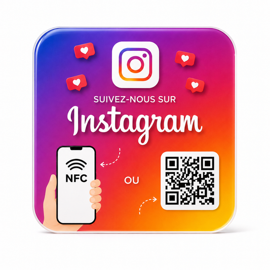 Plaque Instagram personnalisée avec NFC et QR Code pour accéder rapidement au profil Instagram