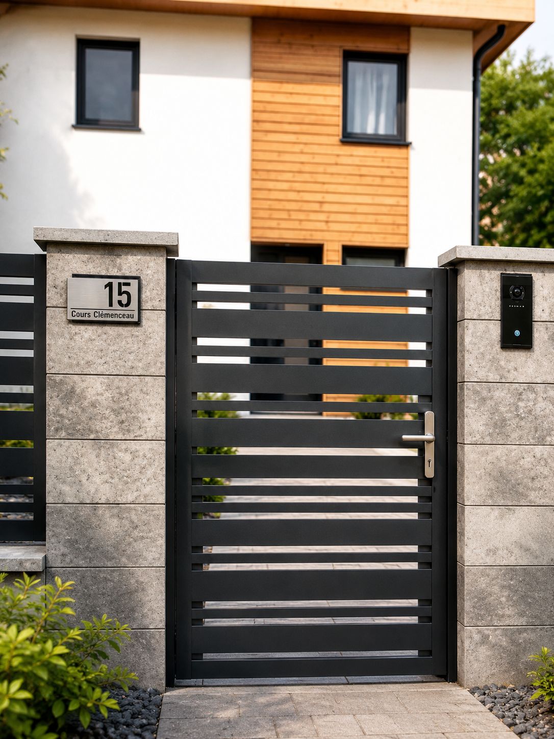 Plaque numéro de maison personnalisée installée sur une façade2