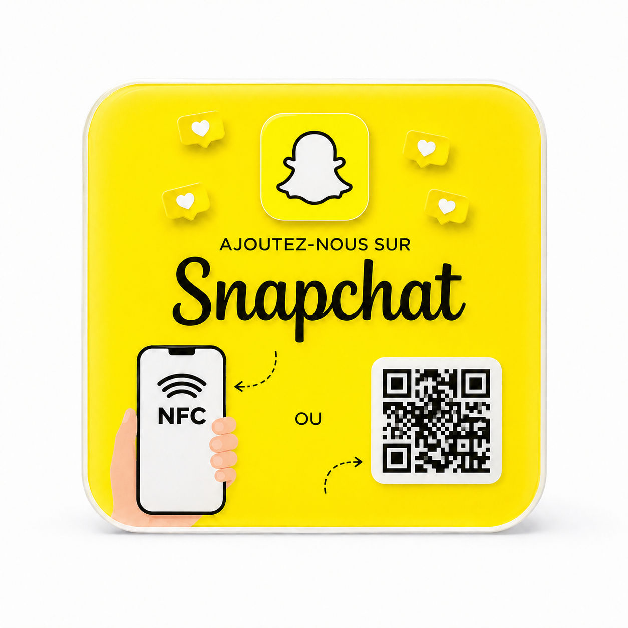 Plaque Snapchat personnalisée avec NFC et QR Code pour accéder rapidement au profil Snapchat
